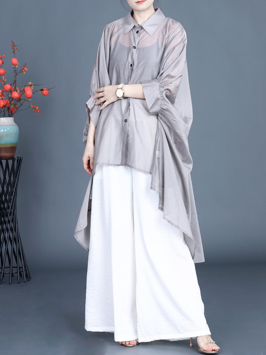 Women Summer Solid Loose Irregular Hem Shirt