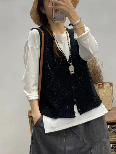 Women Artsy Knitted V-Neck Vest