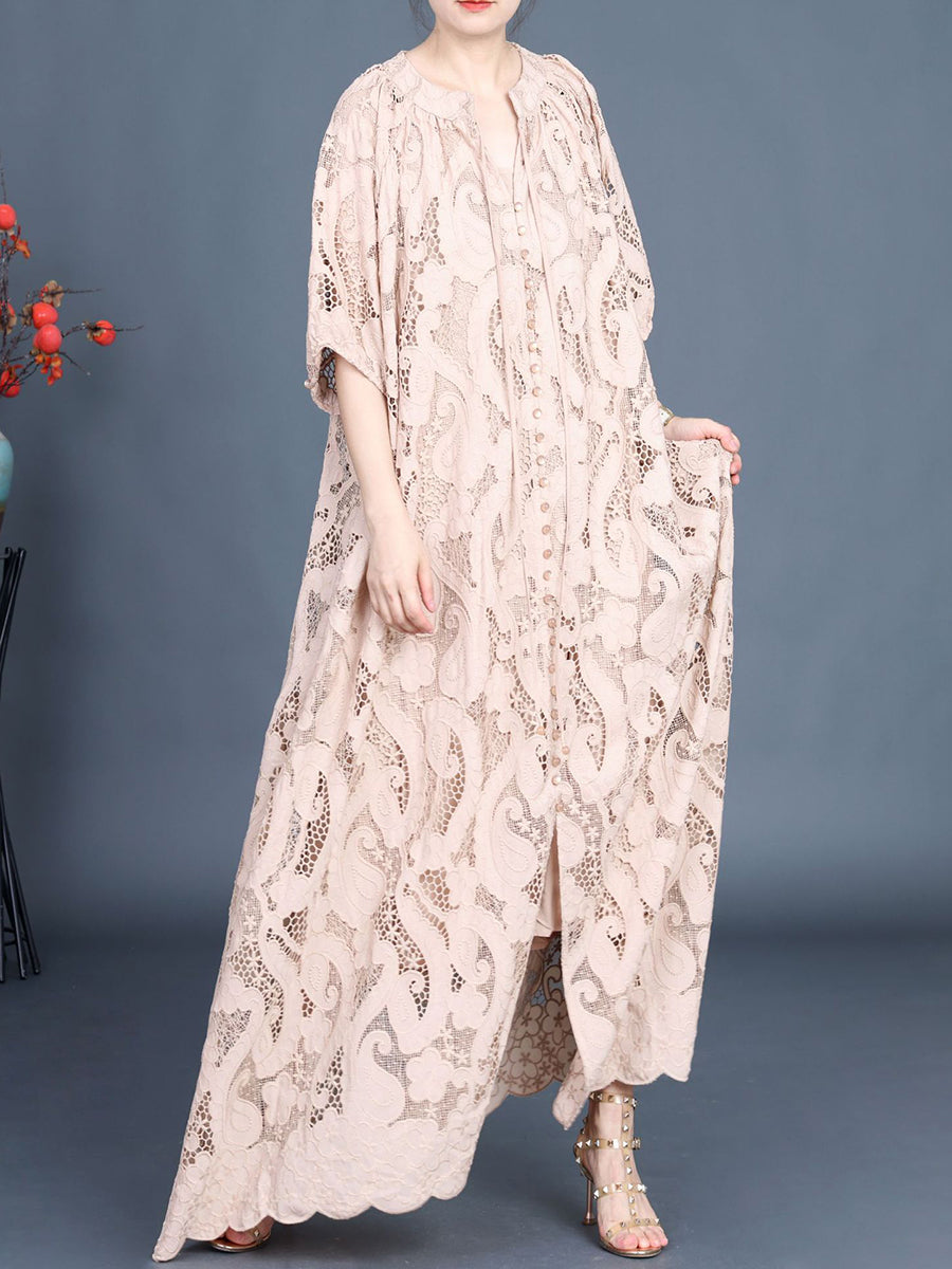 Women Summer Artsy Cutout Lace Maxi Dress