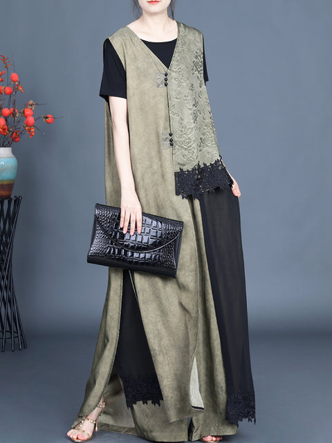 Women Summer Vintage Irregular Spliced Vest+Pants