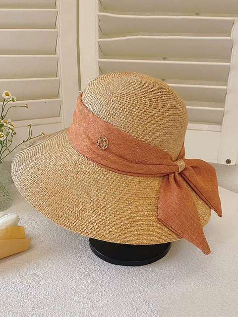 Women Summer Straw Colorblock Sunproof Travel Hat