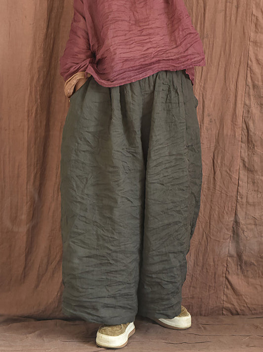 Women Summer Vintage Colorblock Loose Linen Pants