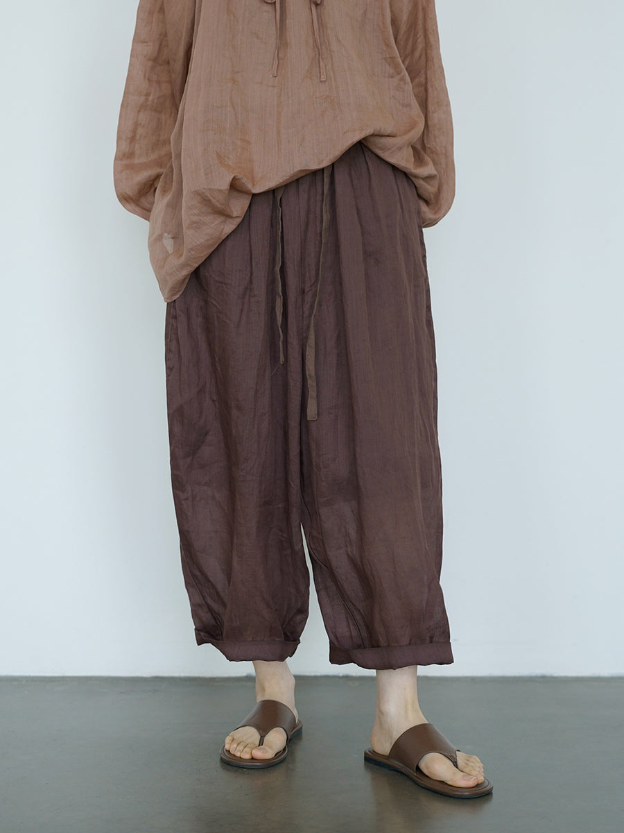 Women Summer Casual Solid Thin Linen Harem Pants