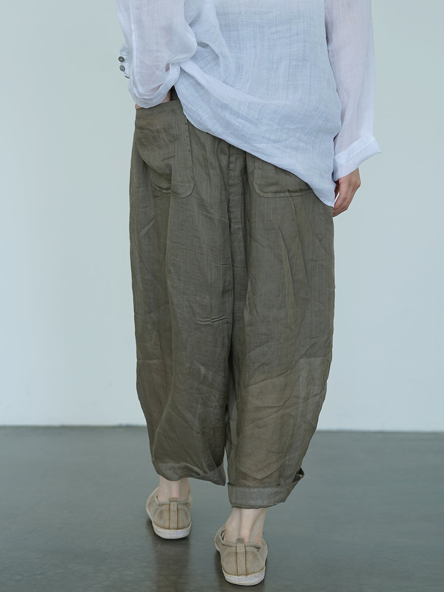 Women Summer Casual Solid Thin Linen Harem Pants