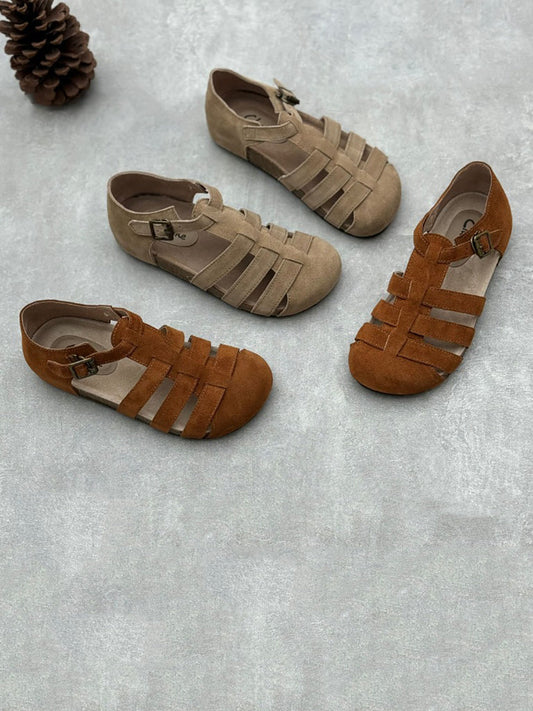 Women Summer Casual Leather Spliced Flat Sandals