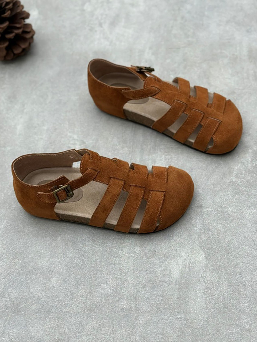 Women Summer Casual Leather Spliced Flat Sandals