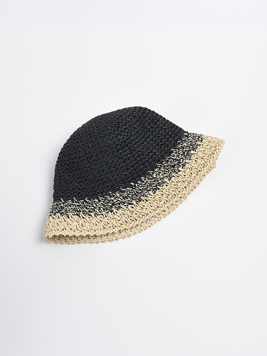 Women Summer Artsy Colorblock Straw Weave Sunproof Hat