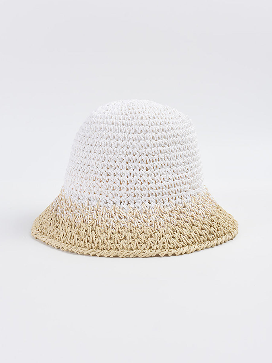 Women Summer Artsy Colorblock Straw Weave Sunproof Hat