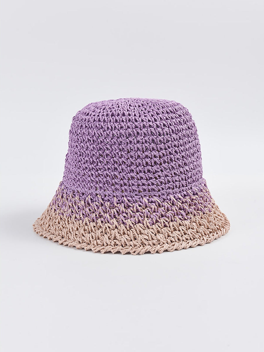 Women Summer Artsy Colorblock Straw Weave Sunproof Hat