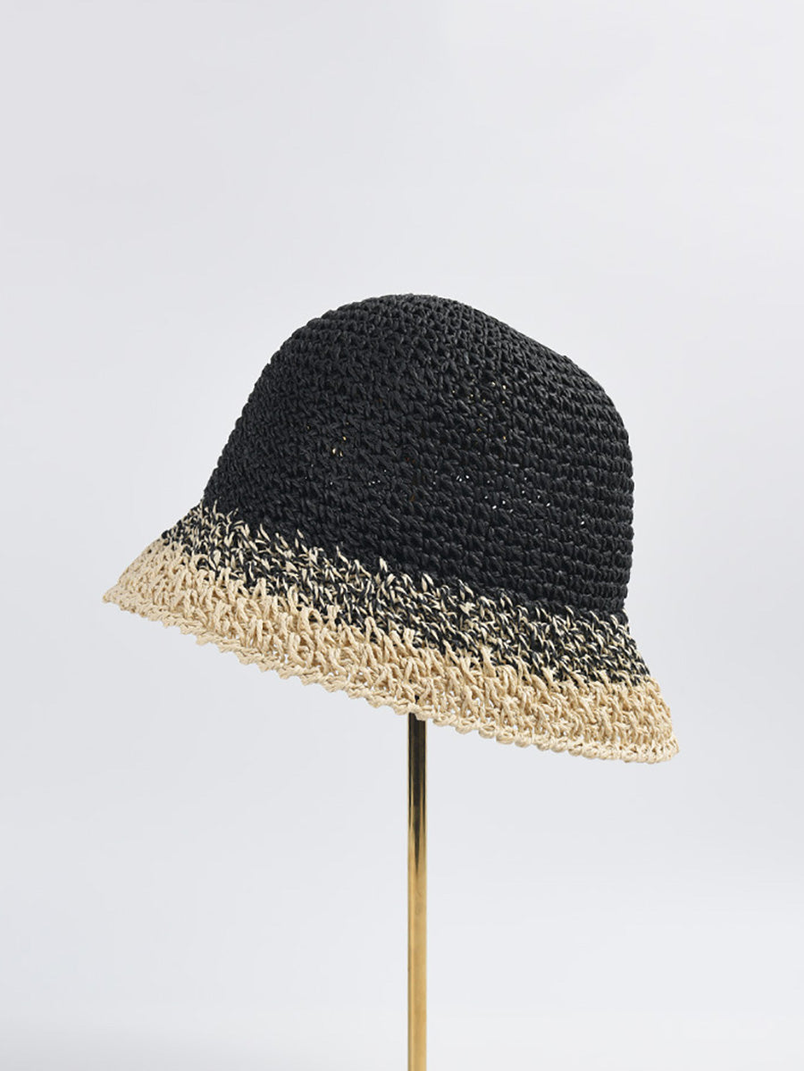 Women Summer Artsy Colorblock Straw Weave Sunproof Hat