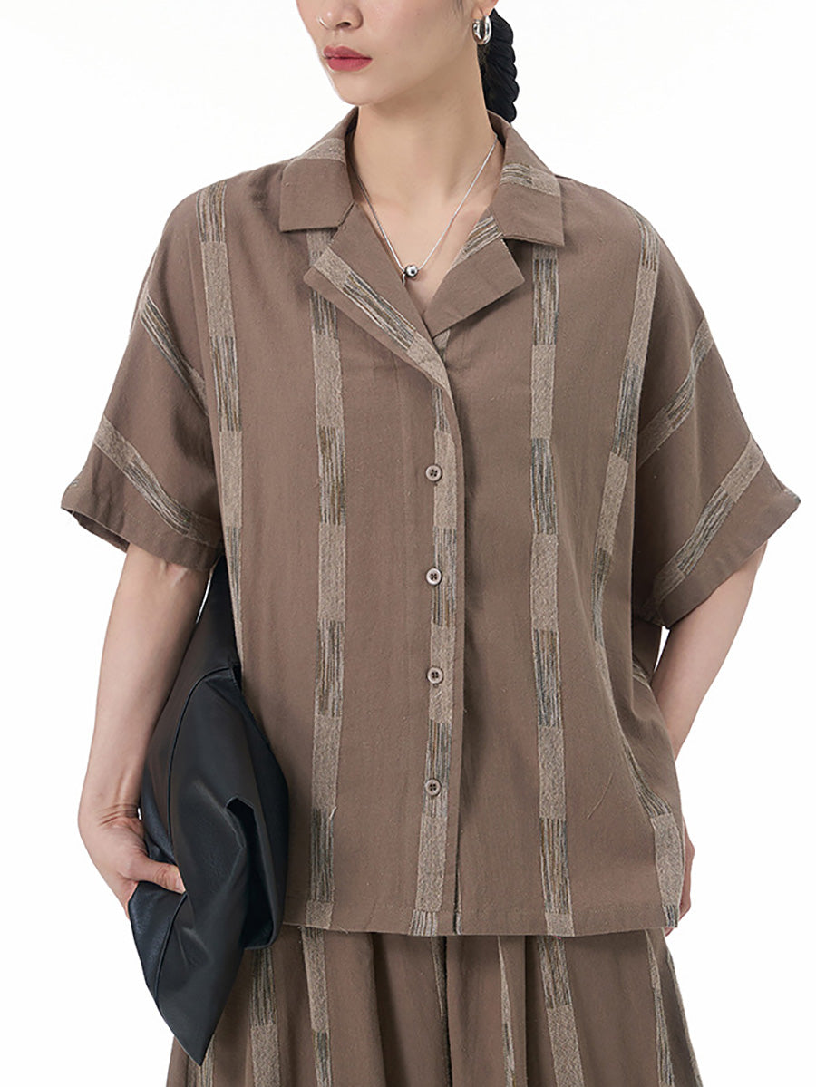 Women Summer Casual Print Button-up Turn-down Collar Shirt