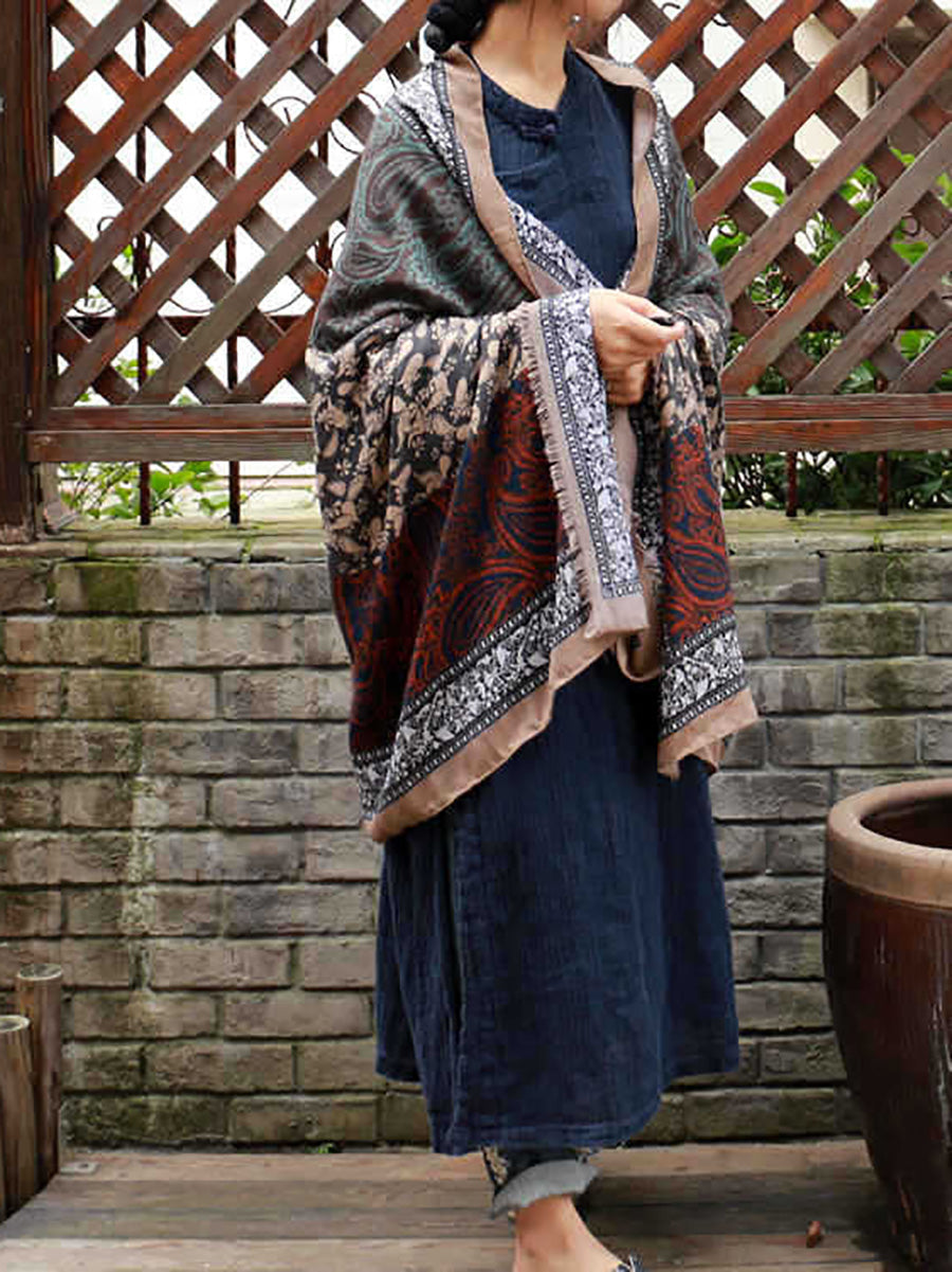 Women Vintage Ethnic Spliced Shawl Scarf