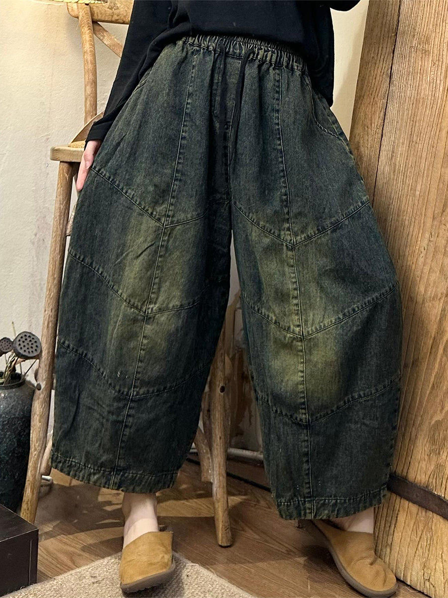 Women Summer Retro Denim Spliced Harem Pants