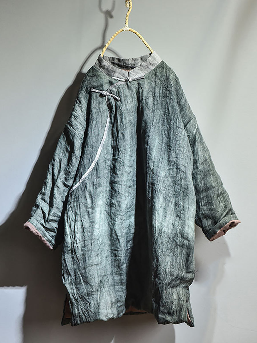 Women Vintage Autum Loose Thicken Warm Linen Coat