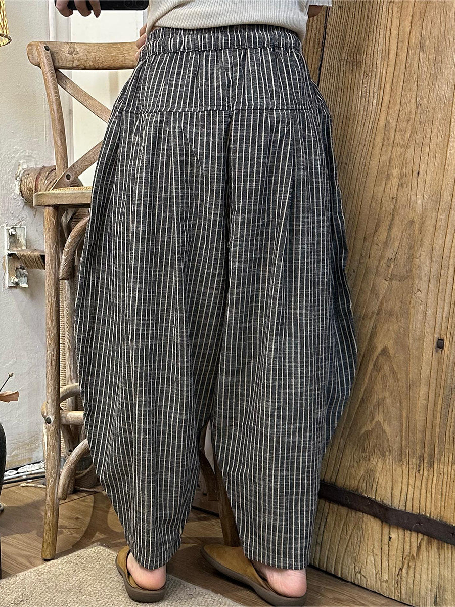 Women Summer Vintage Stripe Linen Cotton Harem Pants