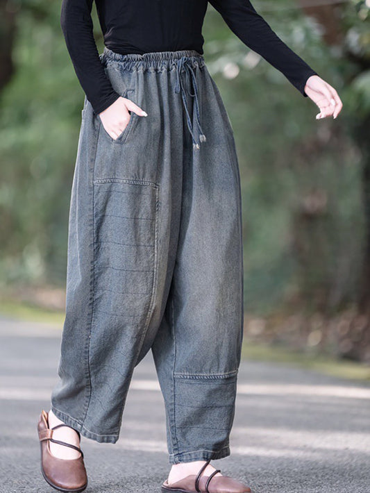 Women Casual Autumn Spliced Loose Wide-leg Pants