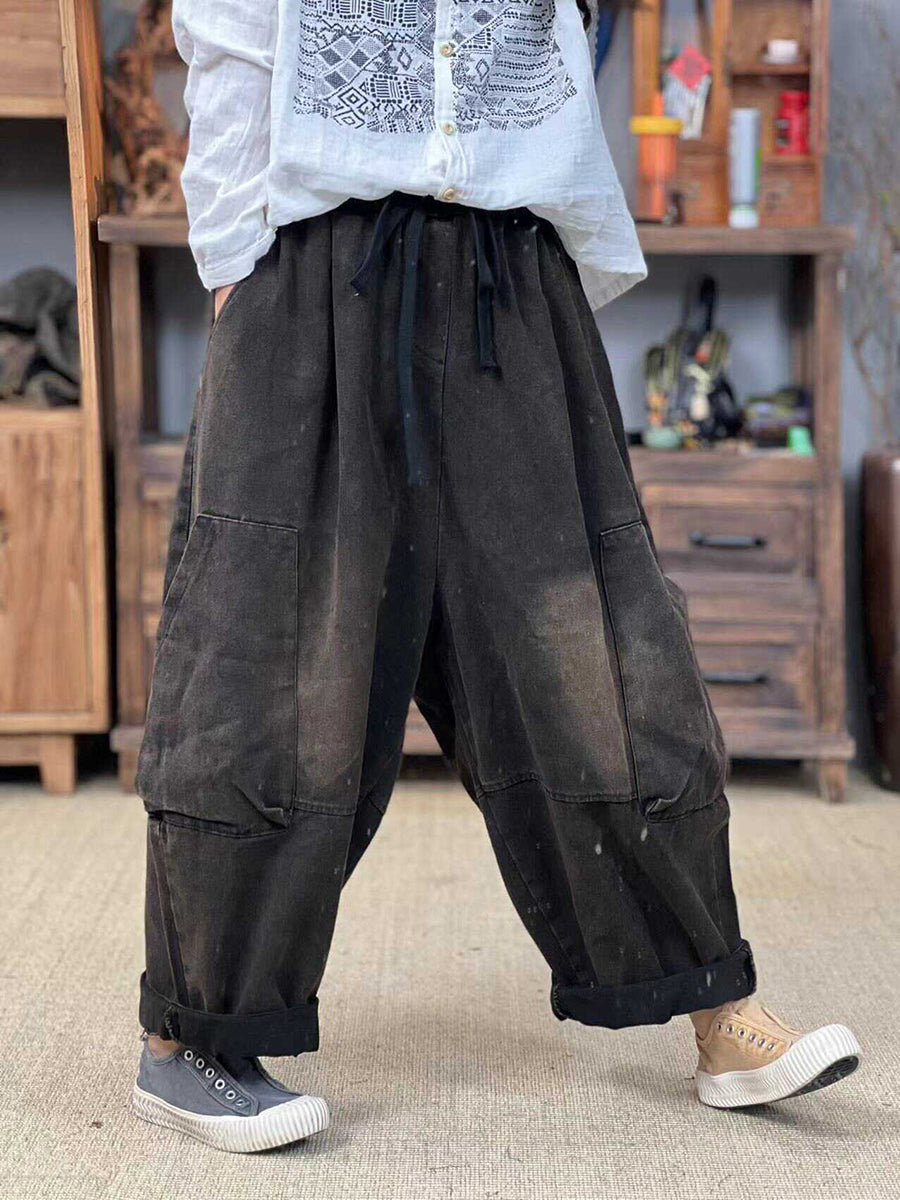 Women Vintage Washed Autumn Denim Loose Pants