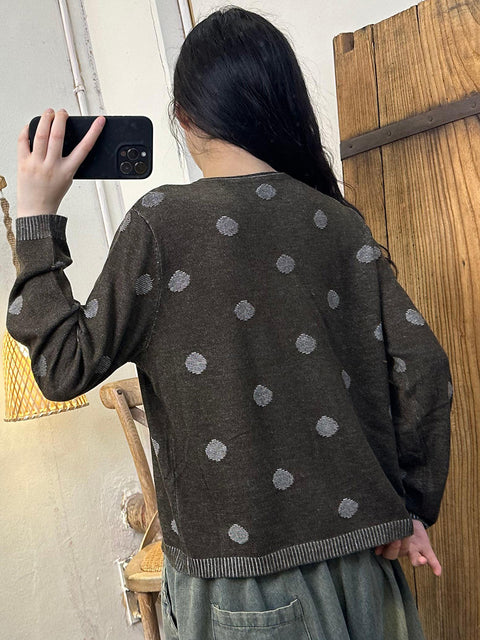 Women Autumn Casual Wool Dot Knit Blouse