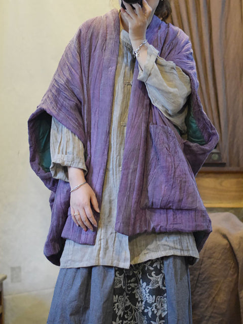 Women Ethnic Tie-dye V-Neck Linen Padded Vest Coat