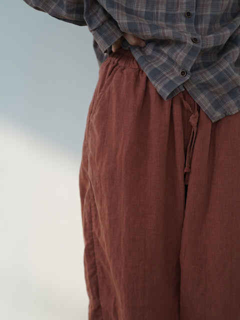 Women Autumn Vintage Solid Linen Loose Pants