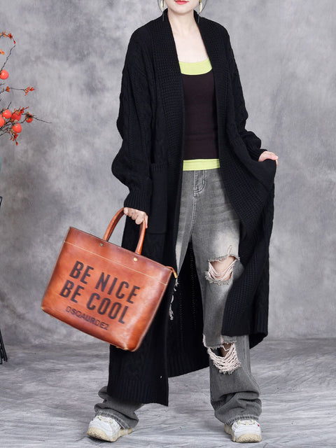 Women Autumn Artsy Solid V-Neck Knit Cardigan Coat