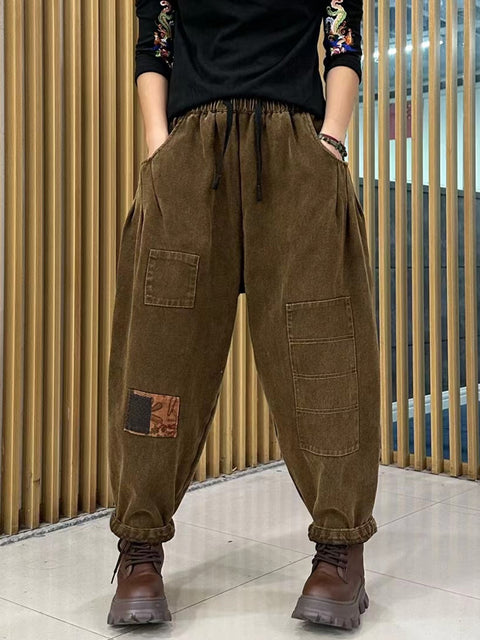 Women Autumn Casual Patch Spliced Harem Pants