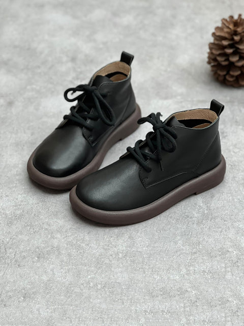 Women Winter Warm Genuine Leather Strap Flat Boots