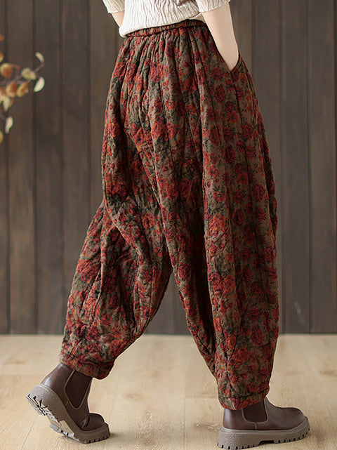 Women Autumn Retro Flower Loose Padded Bloomers