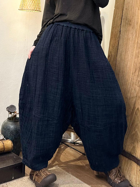 Women Autumn Vintage Solid Linen Harem Pants