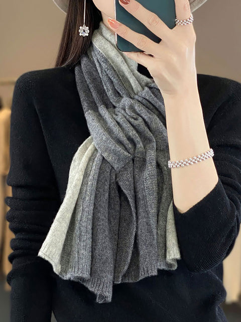 Women Warm Wool Winter Colorblock Knit Scarf