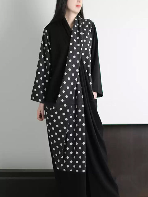 Women Autumn Artsy Colorblock Dot Cashmere Dress