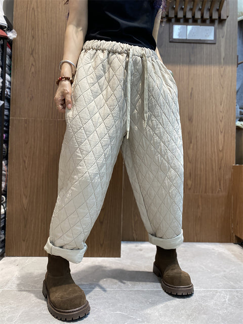 Women Winter Casual Rhomboid Thick Harem Pants