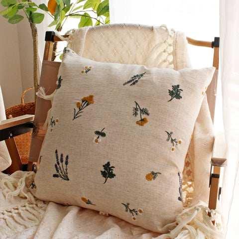 Artsy Floral Embroidery Linen Sofa Bed Pillowcases