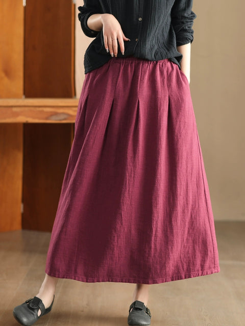 Women Spring Artsy Pure Color Skirt