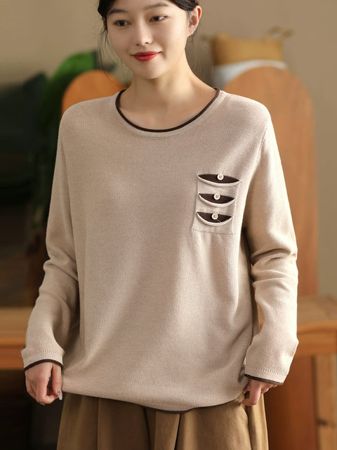 Women Autumn Warm Colorblock O-Neck Sweatshirt