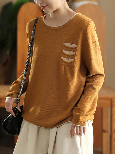 Women Autumn Warm Colorblock O-Neck Sweatshirt