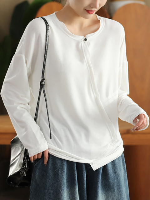 Women Casual Spring O-Neck Spliced Shirt