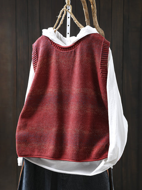 Women Spring Pure Color Knit O-Neck Vest