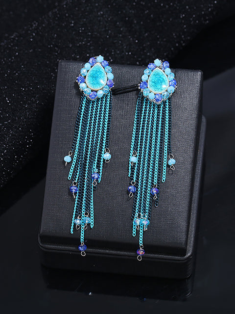 Women Bohemia Crystal Tassel Earrings