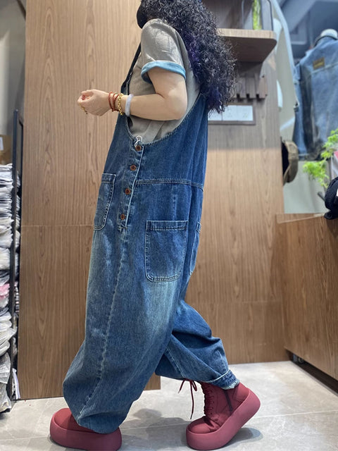 Women Spring Artsy Denim Harem Jumpsuits