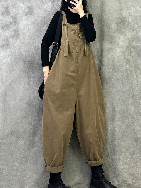 Women Spring Casual Pure Color Loose Jumpsuits