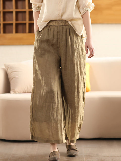 Women Spring Double-layer Ramie Wide-leg Pants