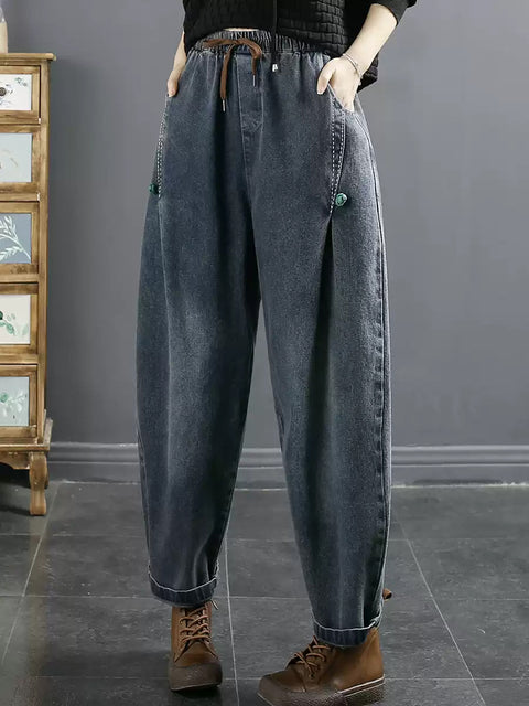 Women Casual Pure Color Denim Harem Pants