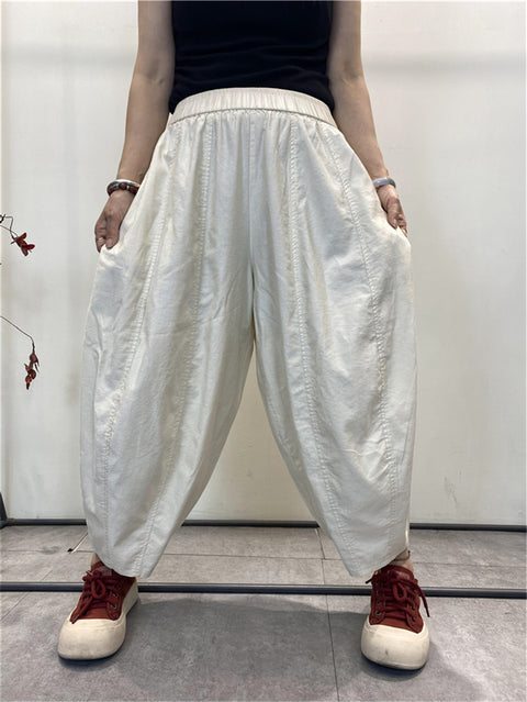 Women Vinage Summer Thin Pure Color Loose Harem Pants