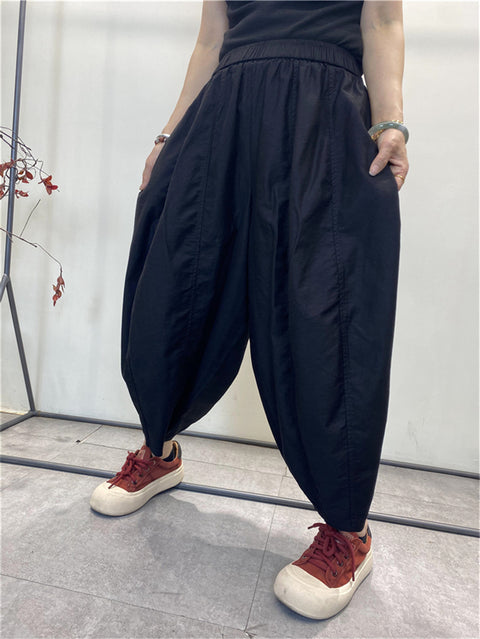 Women Vinage Summer Thin Pure Color Loose Harem Pants