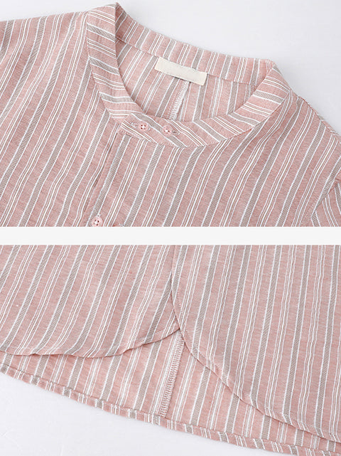 Women Summer Stripe Cotton O-Neck Shirt