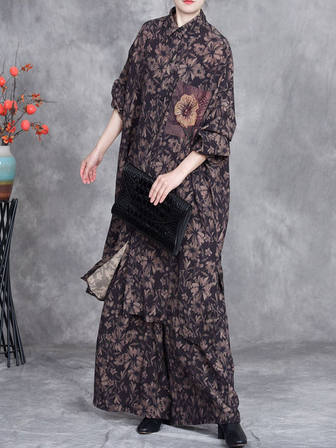 Women Spring Vintage Flower Spliced Loose Suits