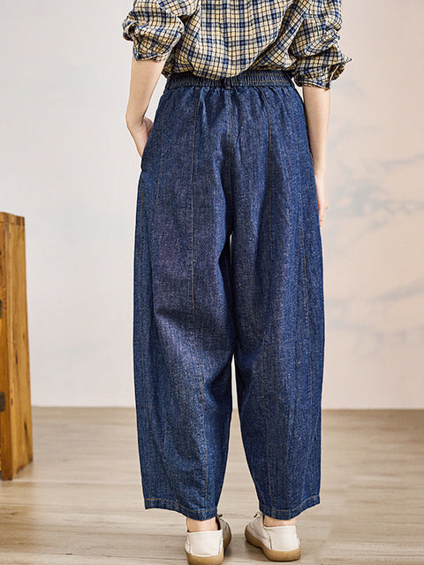 Women Spring Retro Denim Loose Harem Pants