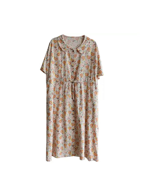 Women Summer Artsy Flower Cotton Loose Dress