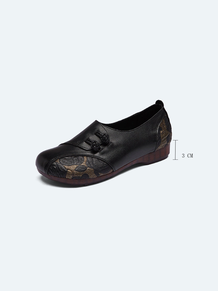 Women Spring Ethnic Flower Leather Spliced Flat Shoes